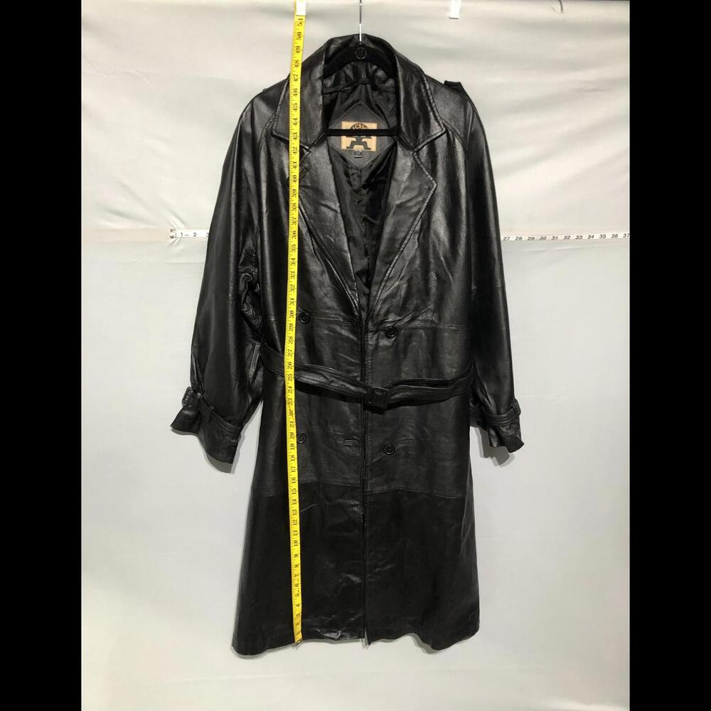 Vintage Phase 2 Size 3X Stylish Genuine Black Leather Trench Coat W/ Fur Insert